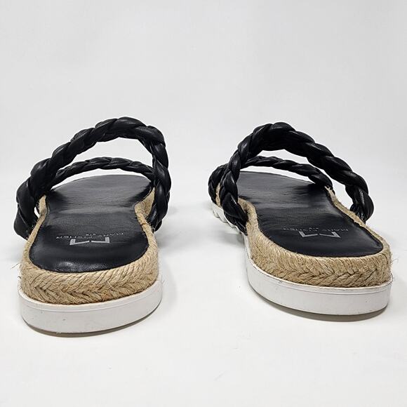 Marc Fisher Sandals Women 7.5M Jaimee Soft Black Leather Braided 2 Strap Slides - Picture 6 of 11